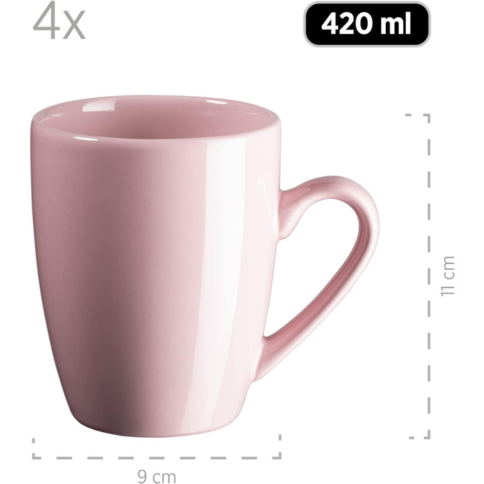 Сучасний набір посуду на 4 персони в комбінованому сервізі з 16 предметів з кераміки, кераміки (рожевий), 931914 Pastel Selection