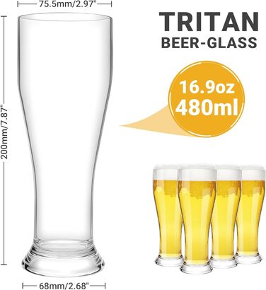 Набір склянок для пива 4 шт по 480 мл HAHASHOW