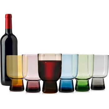 Набор бокалов для питья Singer Porto Набор стеклянных бокалов из 6 предметов на 6 человек, стакан для воды, разноцветный, уникальная огранка, повседневный, семейный ужин, офис, набор стаканов для сока на открытом воздухе 310 мл (Corsica 6 шт. )