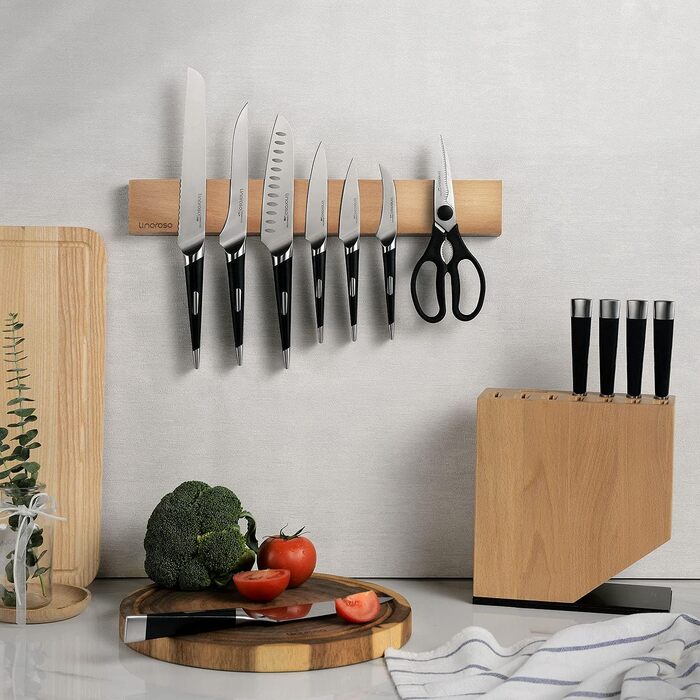 См) Магнітний тримач для ножів для стіни Потужний магнітний тримач для ножів з дерева акації Тримач для кухонних ножів та інструментів - Темна деревина акації (деревина бука 42 см), 16,5 (42