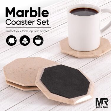 Підставки під чашки з оніксу Верона, 8.9 см, ручної роботи, з підставкою, набір 6 шт. - для офісу, напоїв, кави, бару та обіднього столу