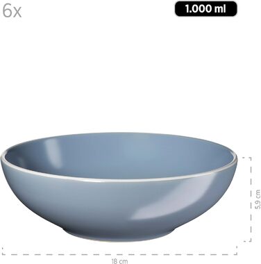 Набір сучасного посуду Elissa серії MSER 931770 на 6 персон з білим обідком, комбінований сервіз з 24 предметів, керамограніт (синій)