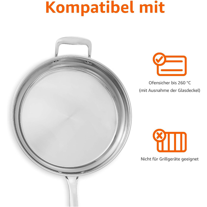 Набір посуду Kitchen-Profi Basics з 11 предметів з нержавіючої сталі для індукції з кришками, сріблястий (15 предметів)