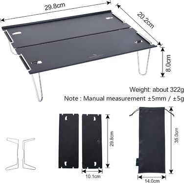 Безмежний розкладний кемпінговий стіл Voyage Знімний відкритий міні-стіл з алюмінієвого сплаву Портативний обідній стіл BVT01 (чорний)