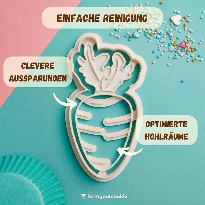 Набір формочок для пасхального печива з 3 шт. , візерунок у смужку з пасхальних яєць, зайчик, 2 в 1 зі штампом, 5 x 4 см, можна мити в посудомийній машині, екологічно чисті, нержавіючі (морква (10x5xсм))