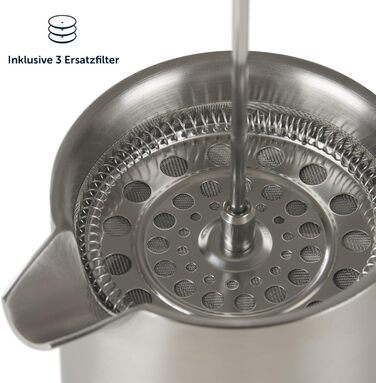 Френч-прес Blumtal з нержавіючої сталі 350 мл (2 чашки) - Двостінна ізольована термокавоварка з мірною шкалою, включаючи змінний фільтр та інструкцію, можна мити в посудомийній машині, доступна в 3 розмірах (кава 600 мл)