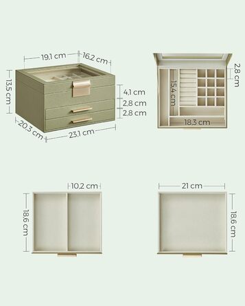 Скринька органайзер для ювелірних виробів 3-рівнева авокадо-зелений SONGMICS