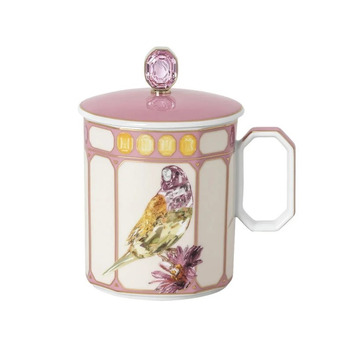 Кружка с ручкой и крышкой 0,39 л Зяблик в розовой рамке, IDYLLIA Swarovski x Rosenthal