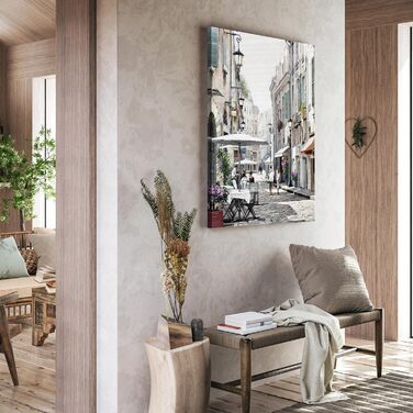 Картина на полотні STYLER 60 x 80 см I Жінка в літньому капелюсі Середземноморський прибережний пейзаж I Вітальня, спальня, офіс I Настінна прикраса з морським колоритом на тему відпочинку I Зроблено в Європі (100Д x 70Ш см, вулиця)