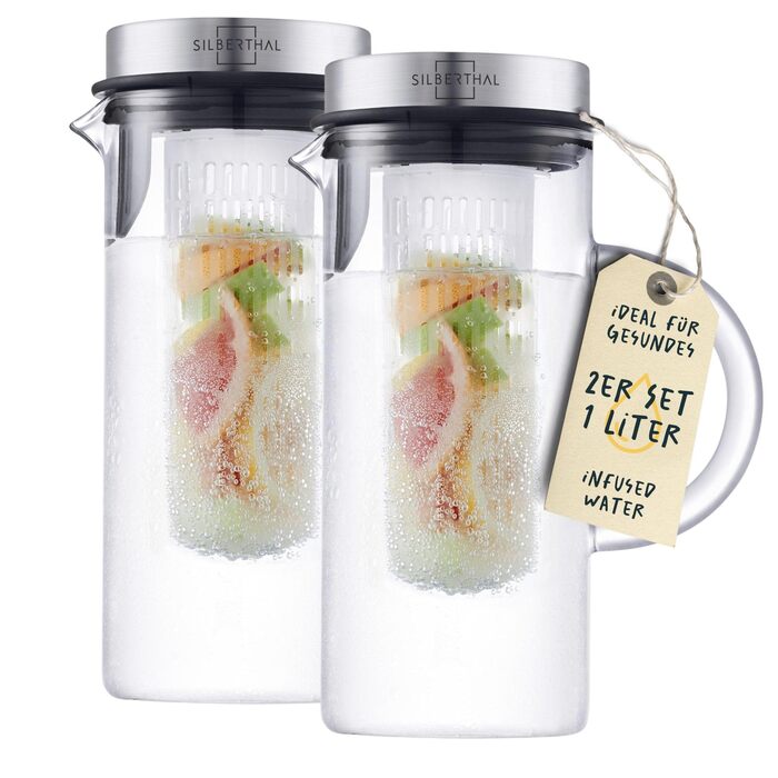 Набір із 2 скляних графинів 1 л з вставкою для фруктів Silberthal