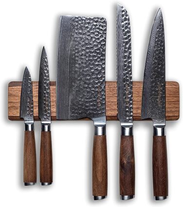 Магнітна стрічка з вишуканого дерева волоського горіха для стильної організації ножів 40 x 7 x 3,5 см (30 см)