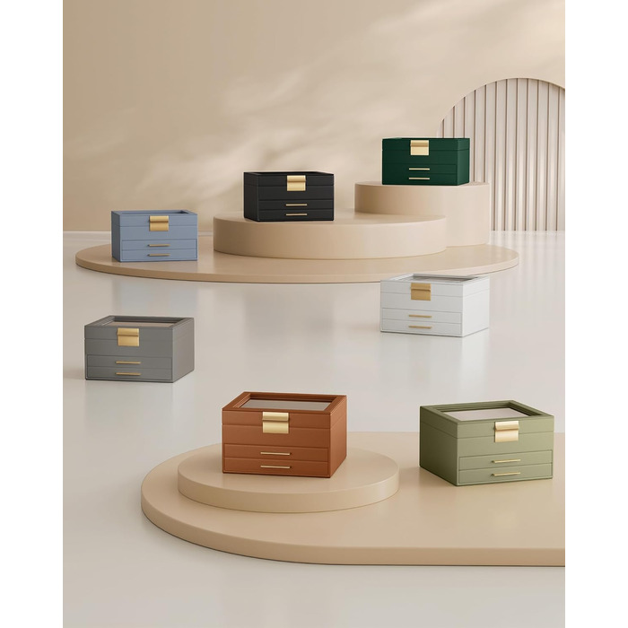 Скринька органайзер для ювелірних виробів 3-рівнева темно-зелений SONGMICS