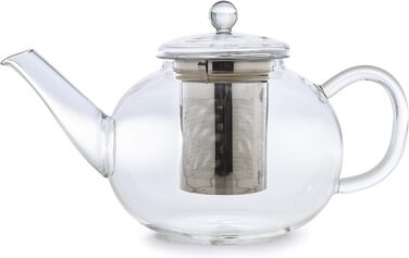 Скляний чайник Creano Glass Teapot з 3 частин із вбудованим ситечком з нержавіючої сталі та скляною кришкою, ідеально підходить для приготування сипучих чаїв, без крапель, моноблок (1,2 л)