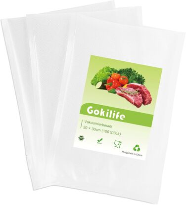 Вакуумні пакети Gokilife - 100 пакетів 15x20 см, стійкі до розривів, приблизно 450 мкм, вакуумна плівка для всіх вакуумних пакувальників та вакуумних пакувальників харчових продуктів, професійні фольговані пакети без бісфенолу А, пакети для кип&39ятіння т