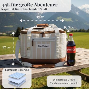 Велика складна сумка-холодильник 45 л для покупок, пляжу, пікніка, кошика для покупок, сумки для ланчу, термосумки, боксу-холодильника, портативна, пасивна, водонепроникна, 12 годин ізольована з клапаном, ретро XXL бежевий