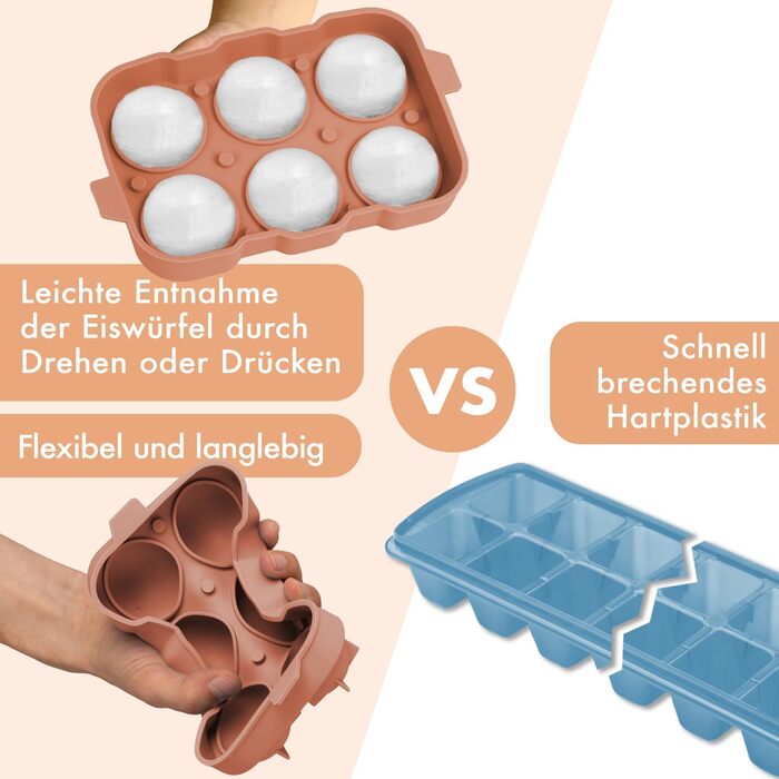 Силіконові формочки для льоду Blumtal, набір з 3 шт. - форма для льоду на 24 кубики з кришкою - силіконова форма для льоду без бісфенолу А - форма для льоду, безпечна для харчових продуктів - сіро-блакитна великі кубики (оливково-зелений червоний, сфера X