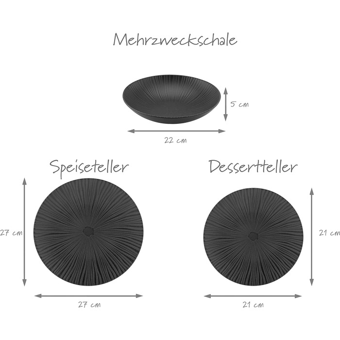 Набор тарелок на 4 персоны, 12 предметов, Vesuvio Black Creatable