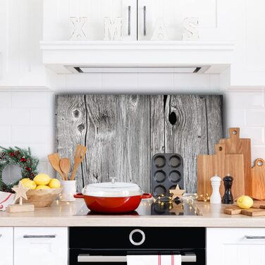 Дизайнерський кухонний бризкозахисний екран з алюмінієвого композиту, кухонний фартух, товщина 3 мм, 60x100 см, (сіра дерев&39яна стіна)