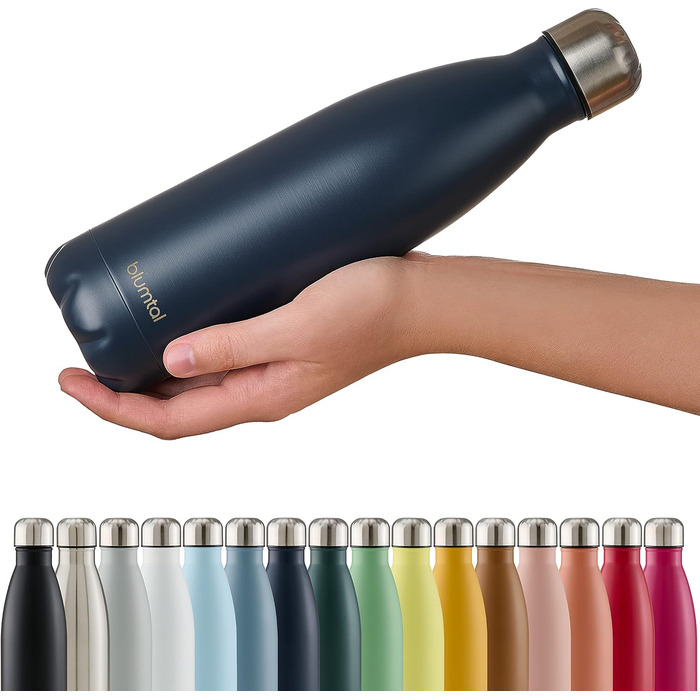 Пляшка для води Blumtal з нержавіючої сталі - Герметична ізольована пляшка - Пляшка для води без бісфенолу А для гарячих та холодних напоїв - Двостінна ізольована пляшка - Ізоляційна пляшка, стійка до іржі, дерево/срібло (06 - Темно-океанський синій - Син