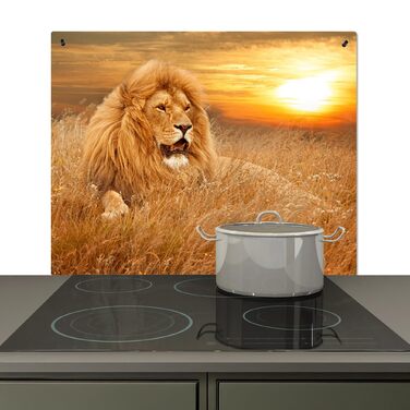 Фартух для плити, кухонний фартух, вініл, 78x52 см, декор для кухні, облицювання стіни, кришка для плити - сіро-чорна (Лев - Захід сонця, 51Д x 59Ш см)