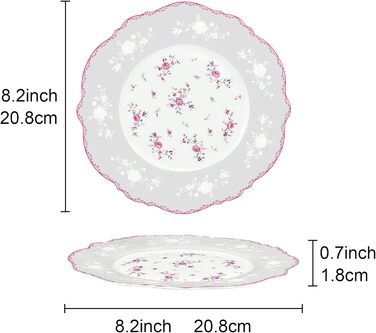 Набір обідніх тарілок fanquare з 4 білих порцелянових тарілок, Ø 275 мм, плоскі тарілки, королівський вінтаж, рожевий квітковий набір посуду для кейтерингу та домашнього використання, обідня тарілка 10,8 дюйма (десертна тарілка 8,2 дюйма)