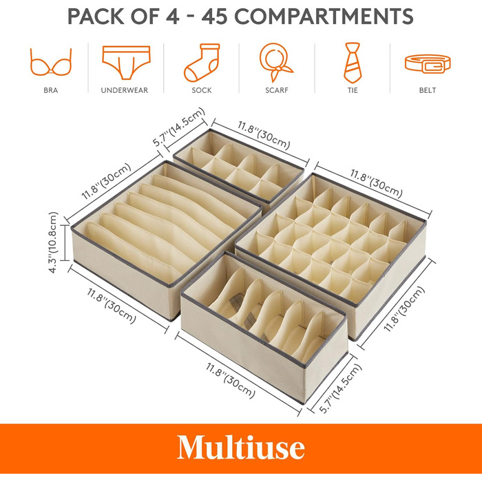 Шкаф Органайзер Разделитель для нижнего белья, складной комод-органайзер и контейнер для хранения нижнего белья, бюстгальтеров, нижнего белья, (хаки, 4 шт.)