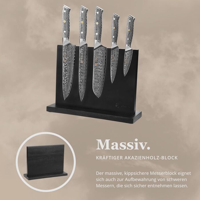 Кулінарний набір ножів з дамаської сталі Sycamore (6 предметів) 67 шарів, ядро з VG10, твердість 602 HRC, ручки з клена, хлібний ніж із серрейторною заточкою, магнітний тримач для ножів, професійні кухонні ножі для точного нарізання (Чорно-білий)