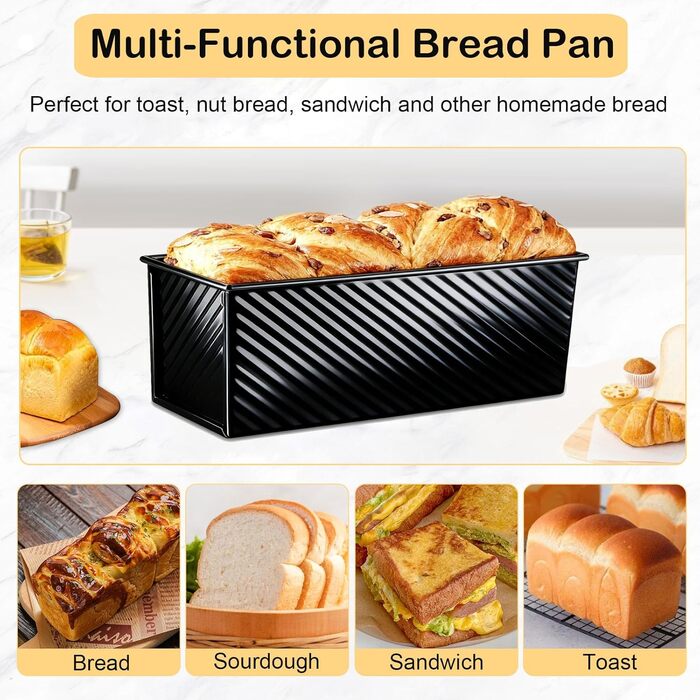 Форма для випікання тостів 1000 г з кришкою, ‎33 x 13 x 12 см чорна Hikaproligt