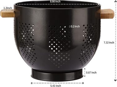 Металеве сито для пасти з дерев&39яною ручкою та стабільною основою, велике кухонне сито 22 см для пасти, овочів та фруктів, міцне кухонне сито (світло-чорне)