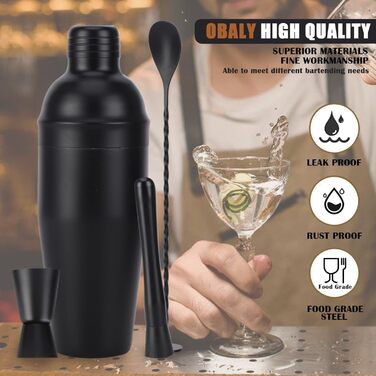 Набір бармена 11 предметів чорний OBALY