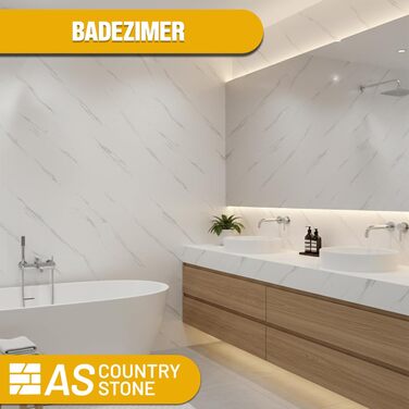 Стінові панелі AS Country Stone під мармур 60x120 см ПВХ-облицювання стіни з пластикових панелей для кухні, ванної кімнати тощо Панель кухонного фартуха (4 шт., колір Ice Berg White)