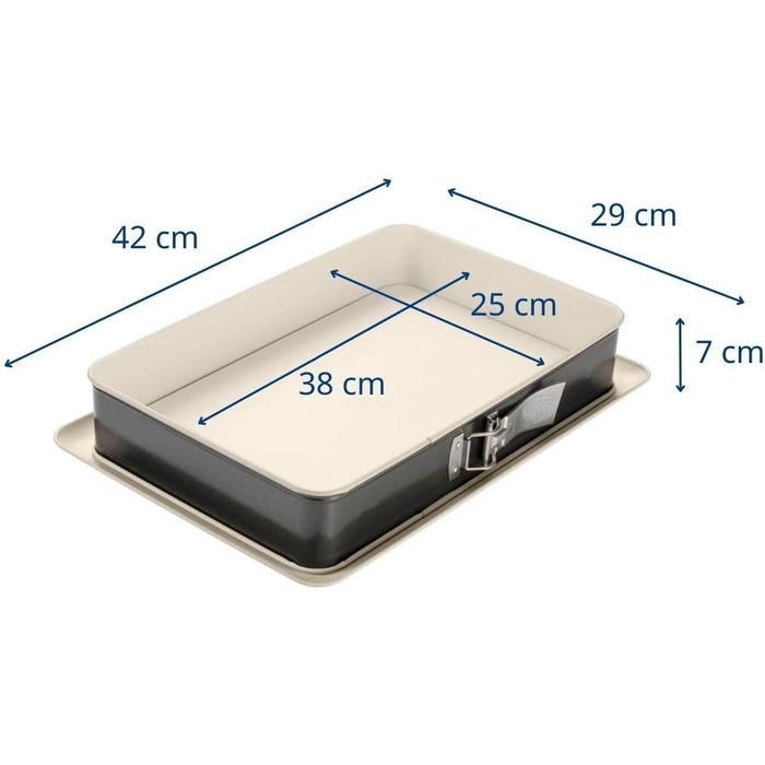 Прямокутна пружинна форма 28 см BACK-TREND, форма для торта із захистом від протікання, квадратна форма для випічки зі сталі з армованим керамікою антипригарним покриттям (колір крем/антрацит), кількість (38 x 25 см, одинарна)