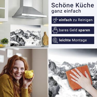 Кухонний фартух timalo зі скляним виглядом Акрилове скло 2 мм Бризкозахисна стіна для плити, скляний фартух, акрилові скляні стінові панелі, захисна панель для фартуха Бетонно-блакитно-сірий (60x52 см, 236- Гори Чорно-білий)