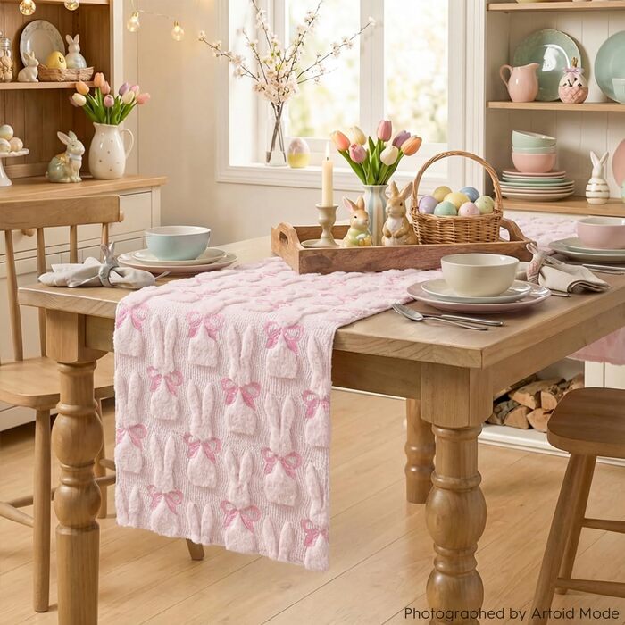 Мягкая дорожка с вышивкой розового кролика с бантом 183 х 33 см Artoid Mode