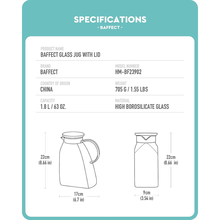 Стеклянный кувшин с крышкой 1,8 л ледяной эффект Baffect