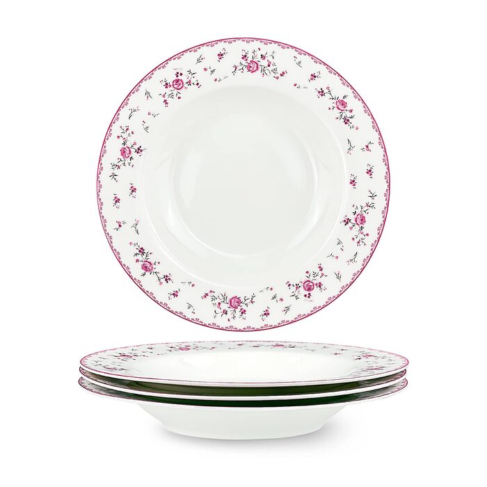 Набір обідніх тарілок fanquare з 4 плоских тарілок з білого порцеляни Ø 275 мм, Royal Vintage, рожеві квіти, для кейтерингу та домашнього використання, обідня тарілка 10,8 дюйма (миска для супу 8,6 дюйма)
