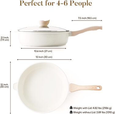 Сковорода с антипригарным покрытием и крышкой 30 см кремовая Kordisen