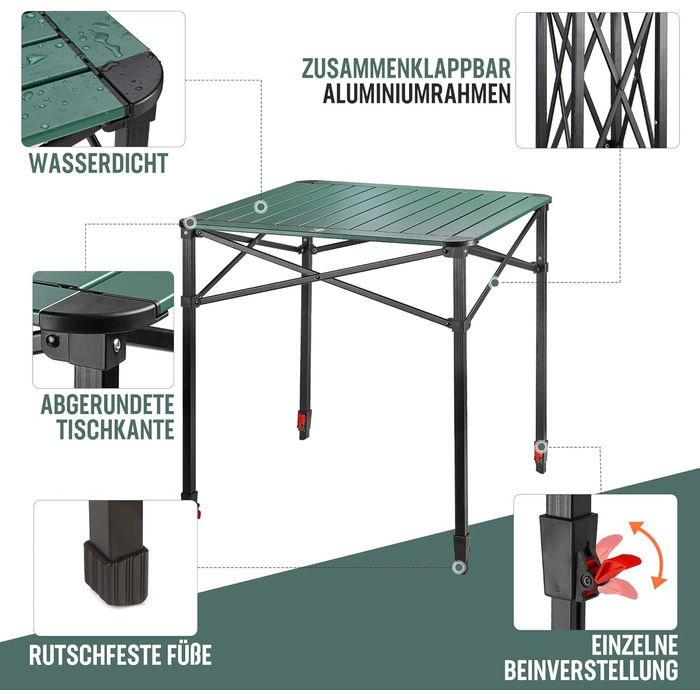 Алюминиевый раскладной стол 70 х 70 х 78 см VILLEY