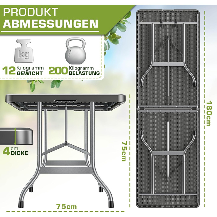 Складной стол 180x75 см tillvex