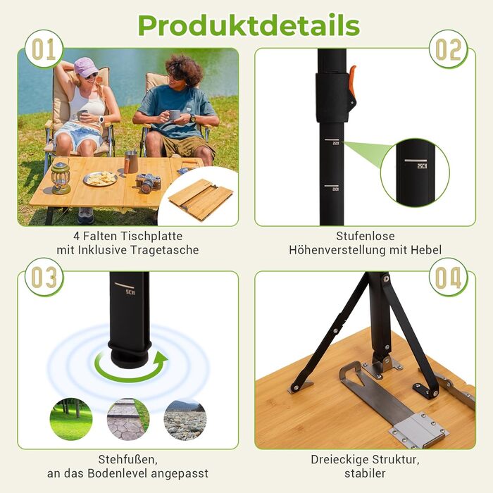 Складний бамбуковий стіл для кемпінгу 80 x 60 см KingCamp