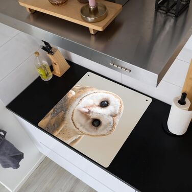 Фартух для плити, кухонний фартух, вініл, 78x52 см, декор для кухні, облицювання стіни, кришка для плити - сіро-чорна (сипуха - тварина, 78Д x 78Ш см)