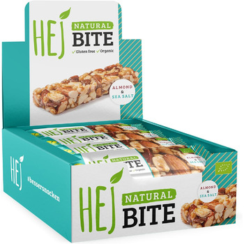 Органічні горіхові батончики HEJ Bite - Низьковуглеводна закуска з горіхами - Веганський енергетичний батончик з мигдалем, фундуком та арахісом - Без глютену - Мигдаль та морська сіль 12 x 40 г Мигдаль та морська сіль 12 шт. (упаковка з 1)