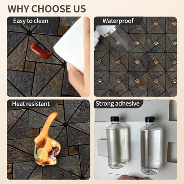 Фартух DICOFUN з мідної плитки, що знімається та клеїться, нержавіюча сталь, для кухні, металевий, фартух для плити, 0 листів (10, рустикальний сланець)