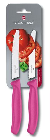 Кухонний ніж Victorinox SwissClassic Tomato&Sausage лезо 11см хвил. з рож. ручкою 2шт (блістер)