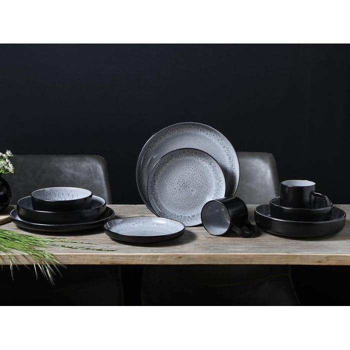 Серія Nordic Fjord набір посуду з 18 предметів, набір тарілок з кераміки (комбінований сервіс 10 шт. , іній), 21551