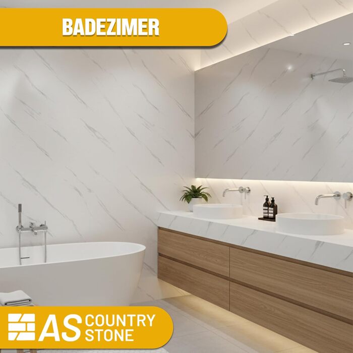 Стінові панелі AS Country Stone під мармур 60x120 см ПВХ-облицювання стіни з пластикових панелей для кухні, ванної кімнати тощо Панель кухонного фартуха (4 шт., колір Ice Berg White)