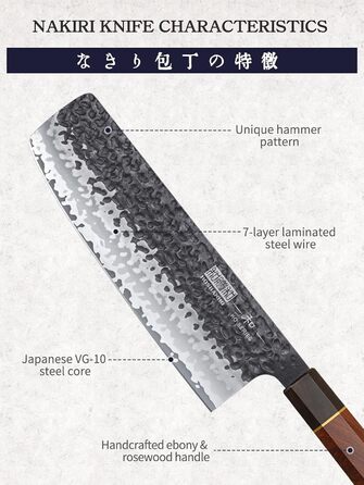 Ніж HOSHANHO Santoku Кухонний ніж ручного кування, ніж Сантоку Гостре лезо 18 см Кухонний ніж з японської серцевини VG10 Ніж для кухарів з ергономічною ручкою Подарункова коробка (ніж для кухарів Nakiri 18 см)