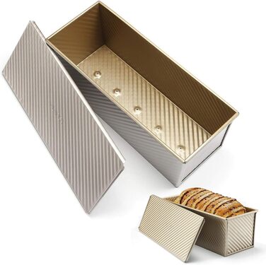 Форма для випікання тостового хліба 1000 г з кришкою, 32 x 12 x 11 см, золотистий Biluer