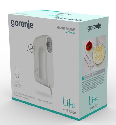 Gorenje Міксер ручний 345Вт, насадки-4, турборежим, білий