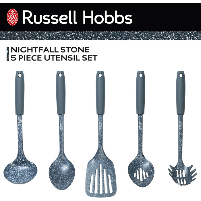 Каструля Russell Hobbs RH00845EU з антипригарним покриттям - 18 см/2 л з кришкою із загартованого скла, індукційна каструля, каструля для овочів/бульйону з бакелітовою ручкою та термостійким зовнішнім покриттям, камінь Nightfall (набір із 14 предметів)